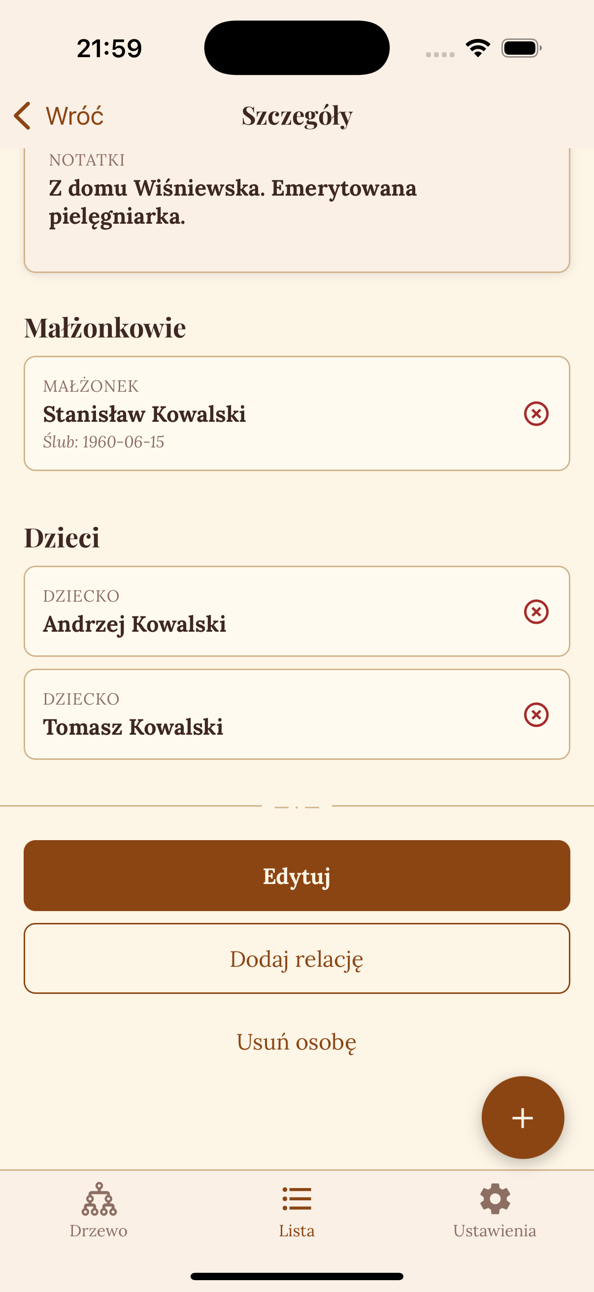 Person detail with relationships