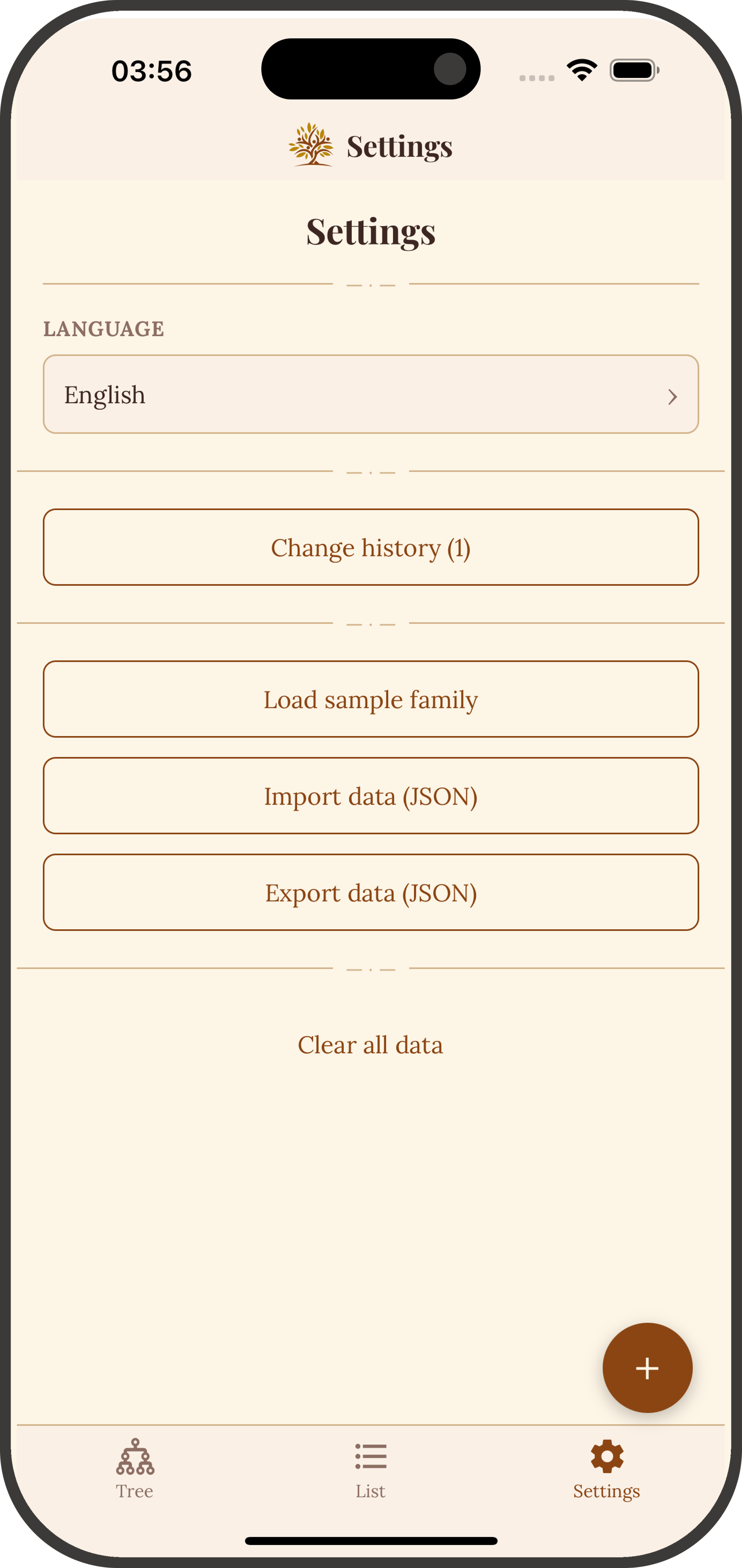 Settings screen