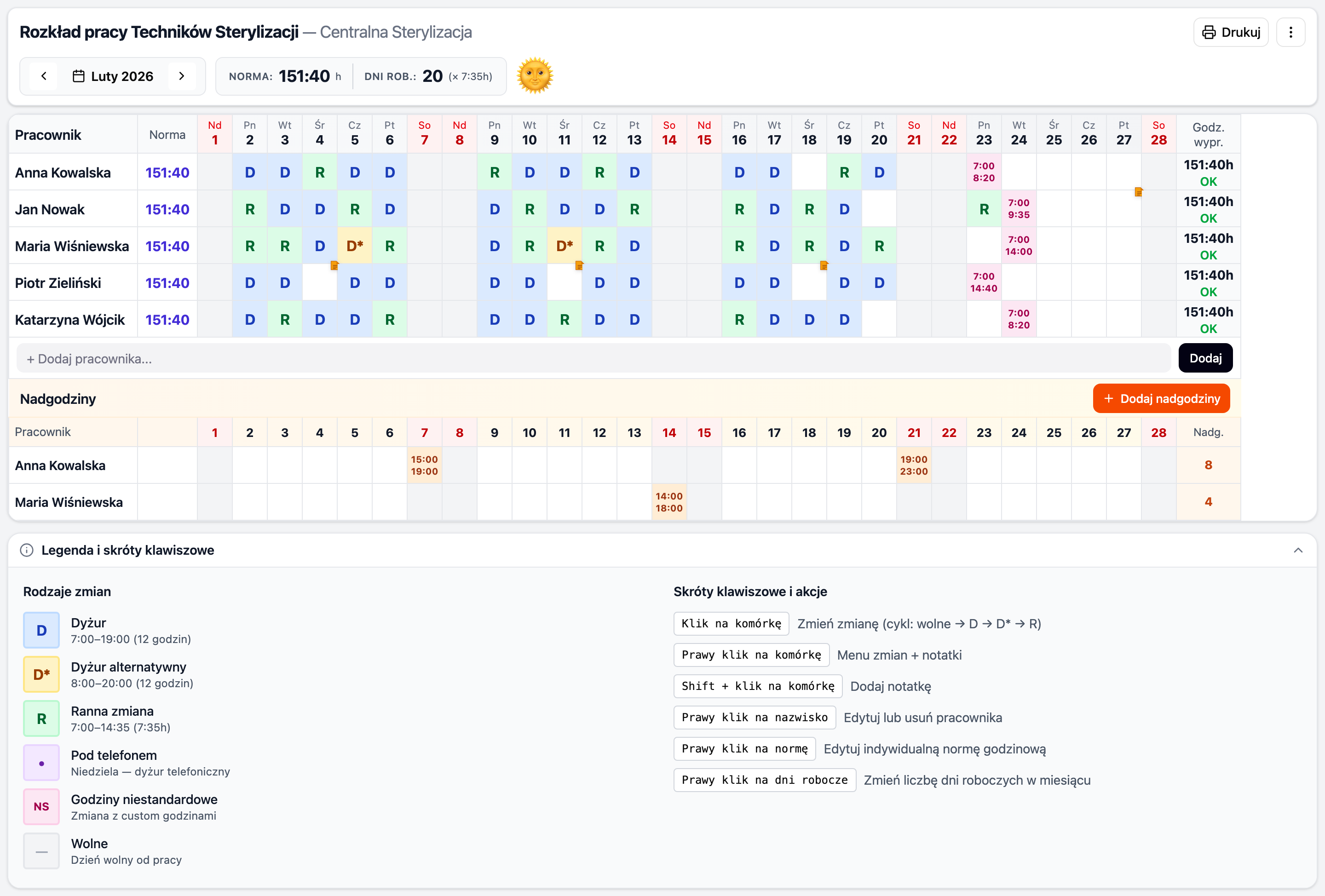 Grafik Zmianowy — widok grafiku